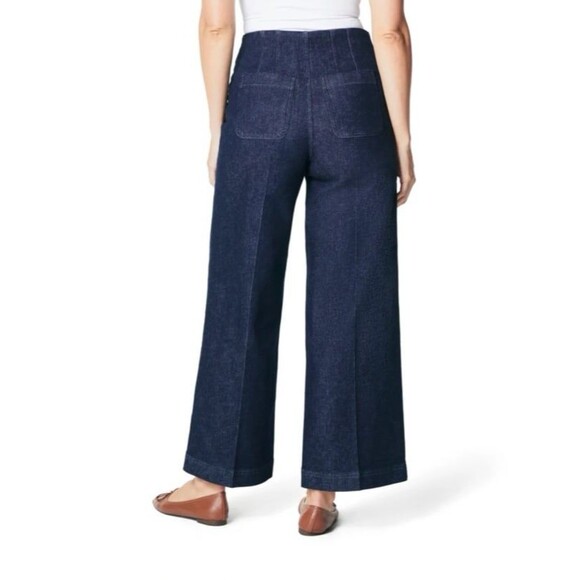 Spanx Zero Waistband Cropped Wide Leg Jeans Size M Raw Indigo Like New - Picture 3 of 10